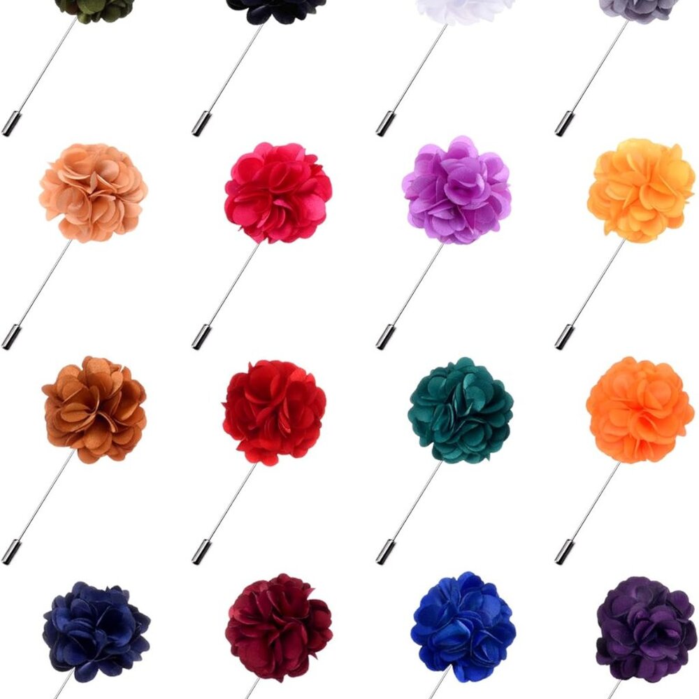 16 Pieces Flower Men's Lapel Pins Handmade Satin Boutonniere Pin for Suit Weddin